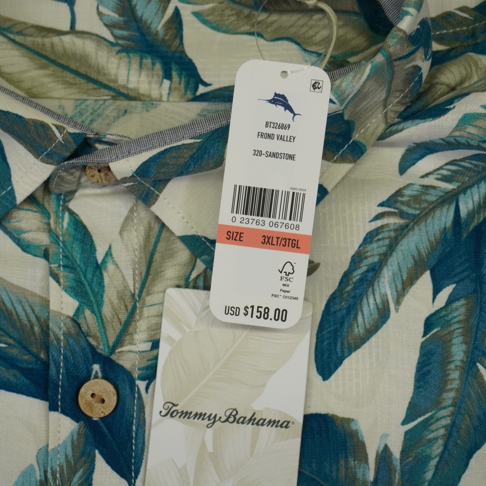 NEW Tommy Bahama Shirt Men 3XLT Frond Silk Hawaiian Tropical Leaf Print Vacation - Picture 8 of 10